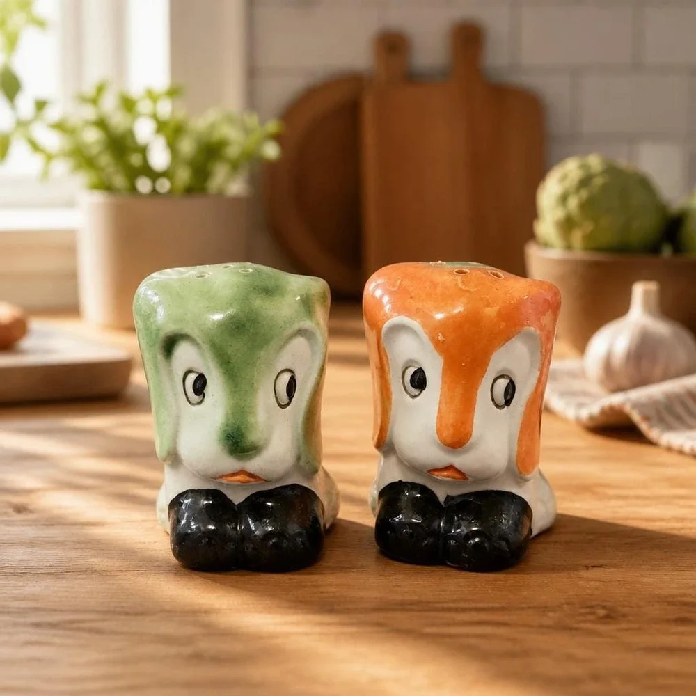 Ceramic Anthropomorphic Dog Salt and Pepper Shakers Vintage Marked Japan